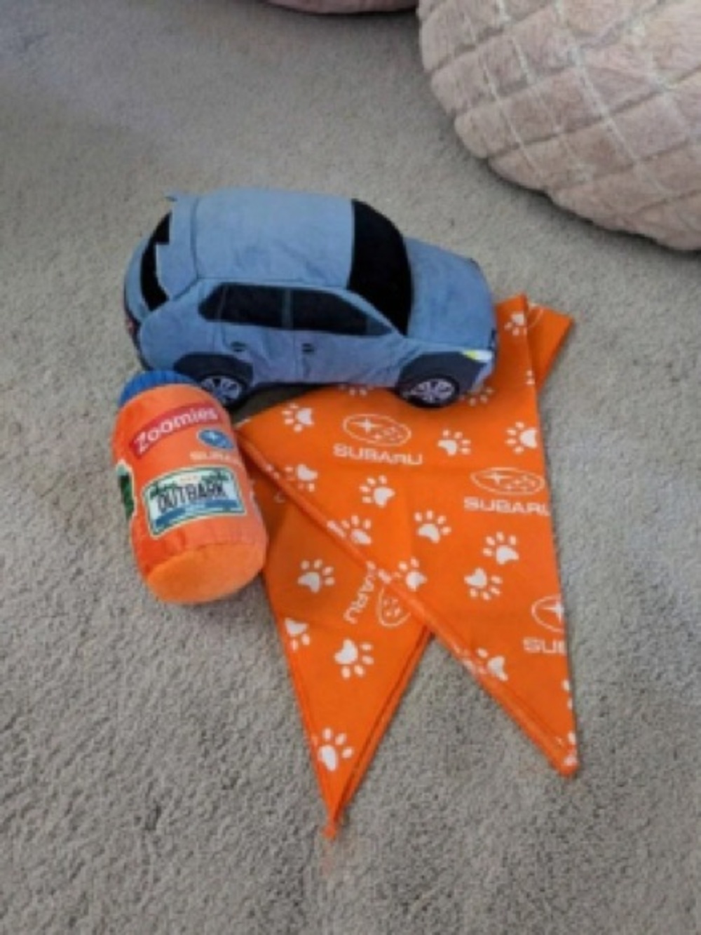 Subaru Plush Kids Car Toy with Orange Bandana
